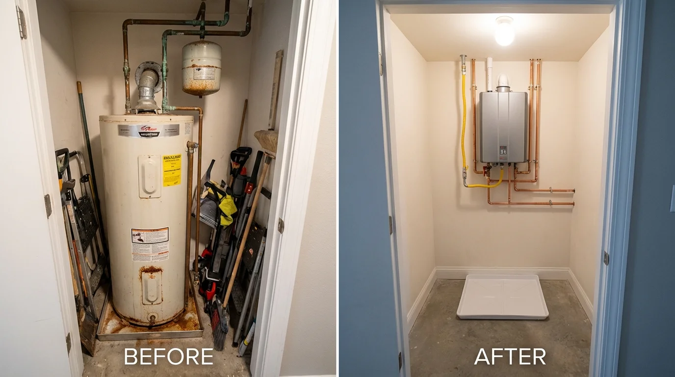 Tank water heater versus wall-mounted tankless unit comparison for Frewsburg, NY homeowners