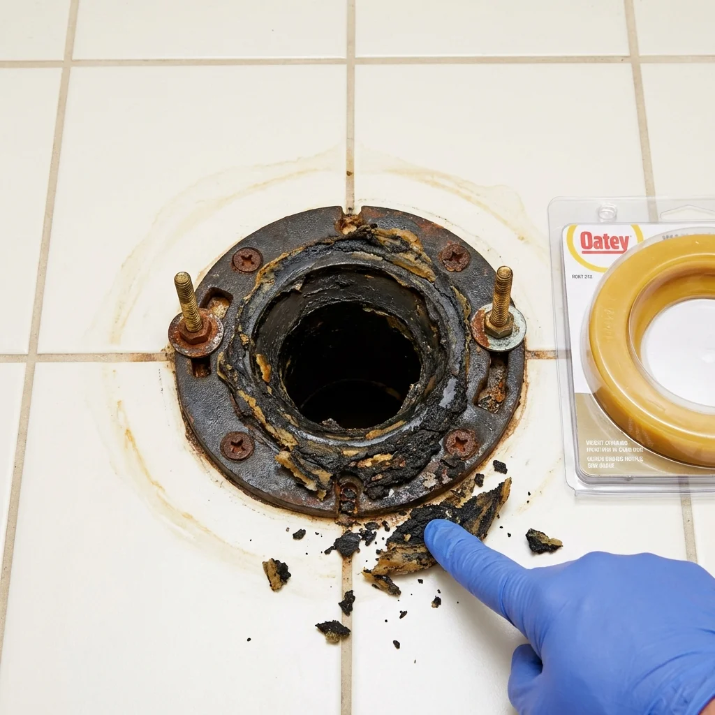 Failed wax ring showing water seepage at the base of a toilet in a Frewsburg, NY home