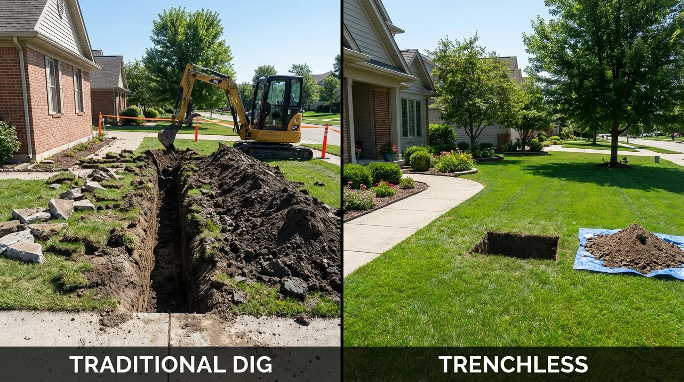 Trenchless sewer repair with minimal yard damage versus traditional excavation in Frewsburg, NY